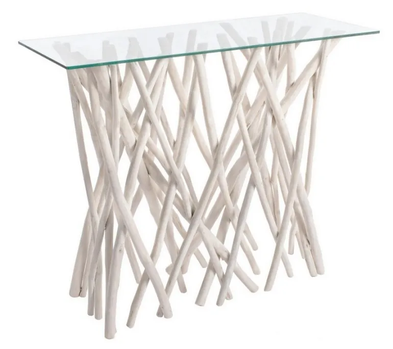 CONSOLLE IN TEAK CON RIPIANO IN VETRO - SAHEL