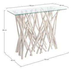 CONSOLLE IN TEAK CON RIPIANO IN VETRO - SAHEL