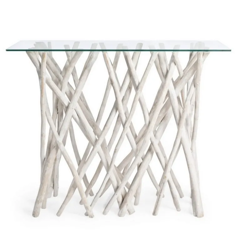 CONSOLLE IN TEAK CON RIPIANO IN VETRO - SAHEL