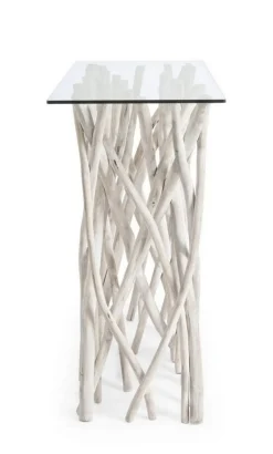 CONSOLLE IN TEAK CON RIPIANO IN VETRO - SAHEL