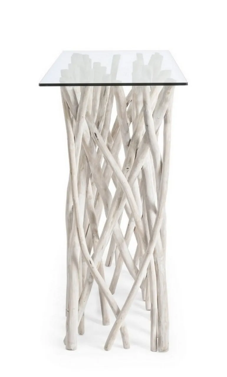 CONSOLLE IN TEAK CON RIPIANO IN VETRO - SAHEL