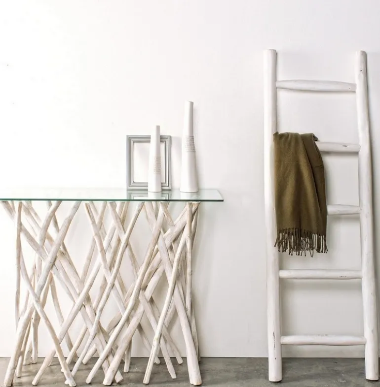 CONSOLLE IN TEAK CON RIPIANO IN VETRO - SAHEL