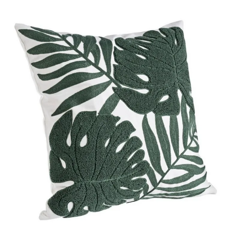 CUSCINO CON RICAMO FOGLIE 45X45
