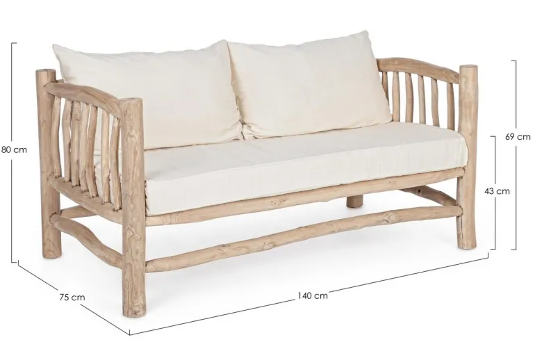 DIVANO CON CUSCINO IN TEAK - SAHEL