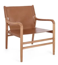 POLTRONA LOUNGE IN PELLE COGNAC - CAROLINE