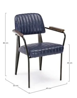 SEDIA CON BRACCIOLI IN ECOPELLE BLU - NELLY