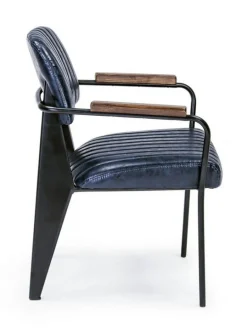 SEDIA CON BRACCIOLI IN ECOPELLE BLU - NELLY