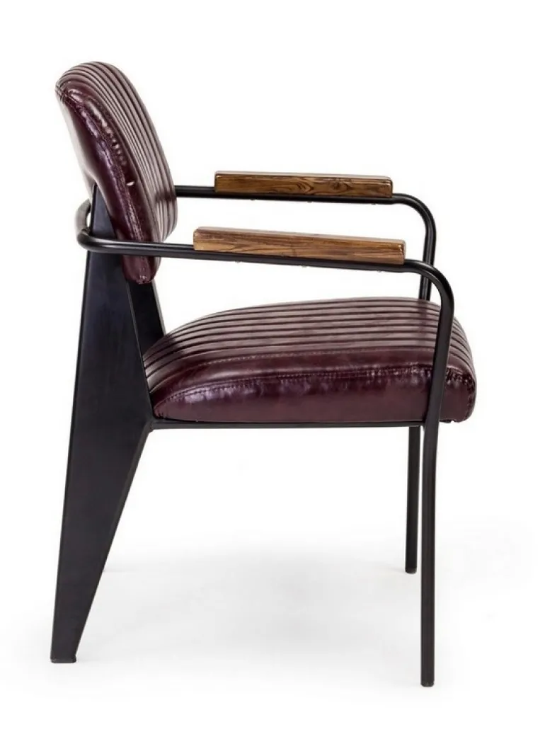SEDIA CON BRACCIOLI IN ECOPELLE BORDEAUX - NELLY