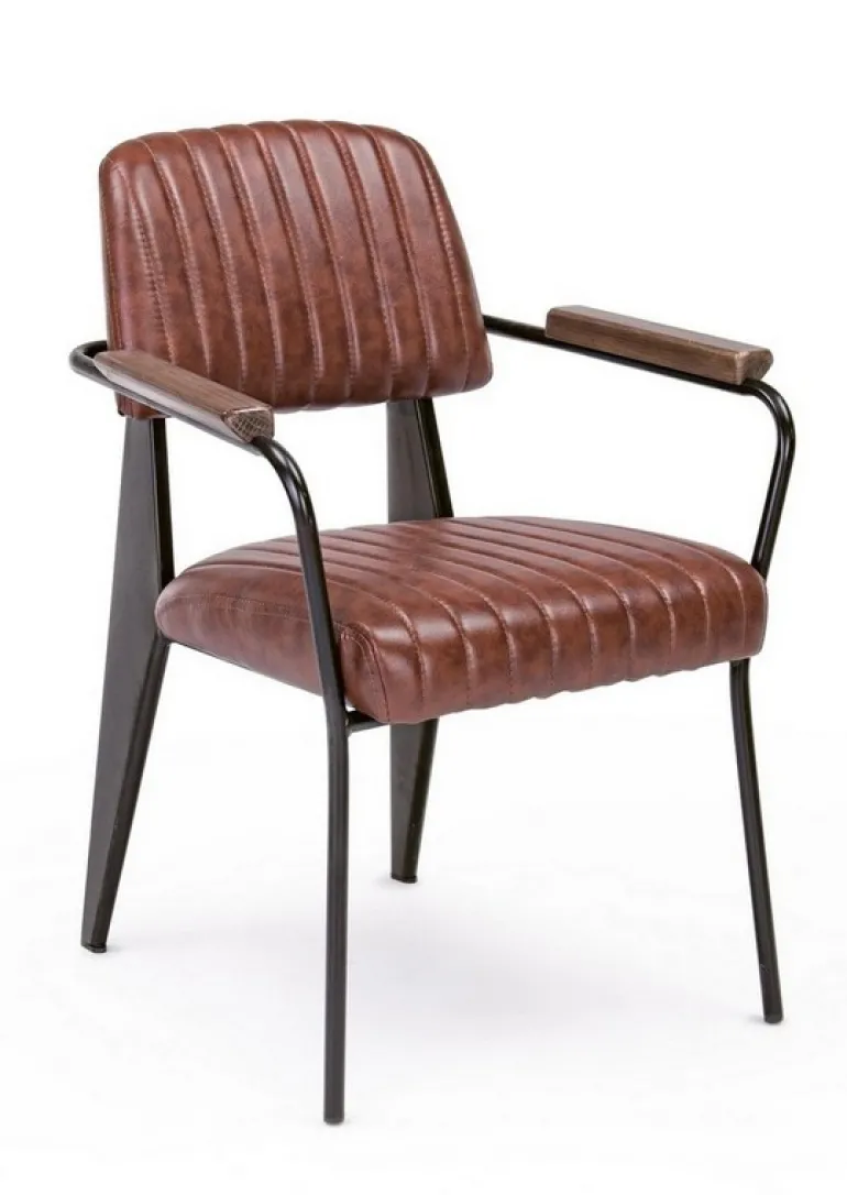 SEDIA CON BRACCIOLI IN ECOPELLE ARANCIO SCURO - NELLY