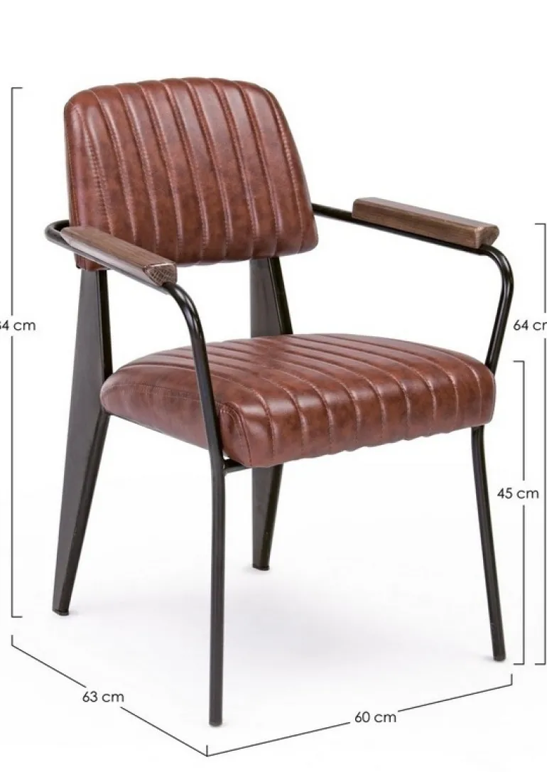 SEDIA CON BRACCIOLI IN ECOPELLE ARANCIO SCURO - NELLY