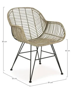 SEDIA CON BRACCIOLI IN FIBRE NATURALI - RAQUEL