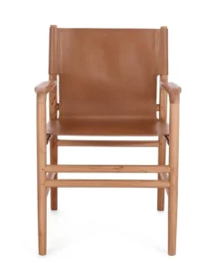 SEDIA IN PELLE CON BRACCIOLI COGNAC - CAROLINE