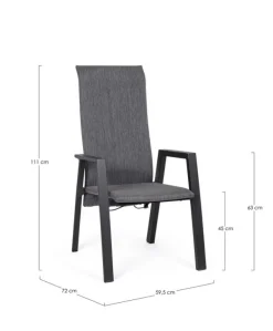 SEDIA RECLINABILE IN ALLUMINIO ANTRACITE JX55 - ETHAN