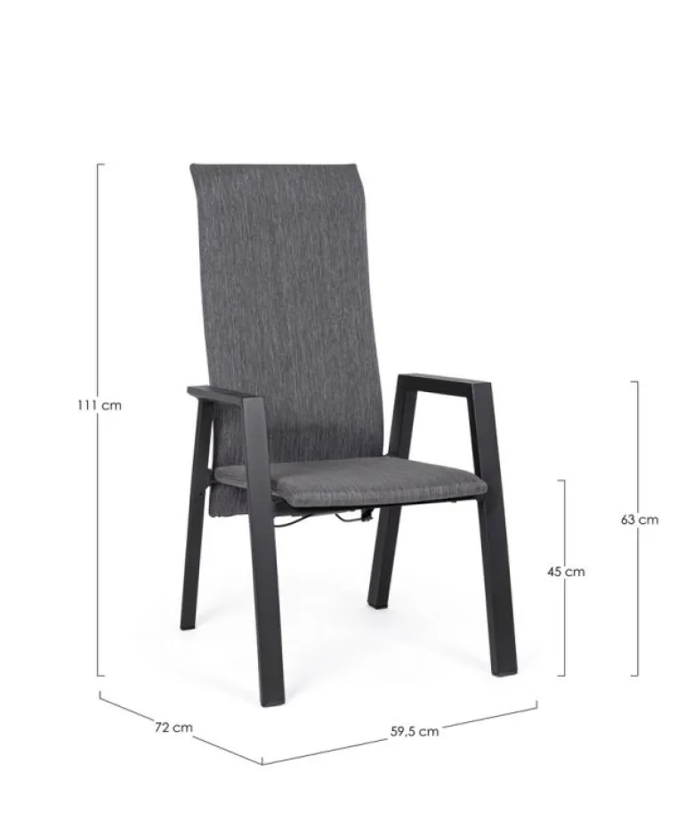 SEDIA RECLINABILE IN ALLUMINIO ANTRACITE JX55 - ETHAN