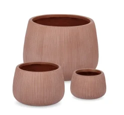 SET3 P.VASO RIBBED BOMB TERRACOTTA ALTO