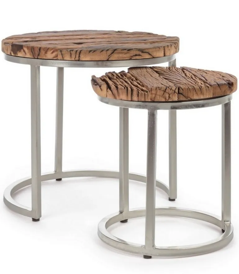 SET2 TAVOLINI ALTI IN LEGNO RICICLATO - RAFTER