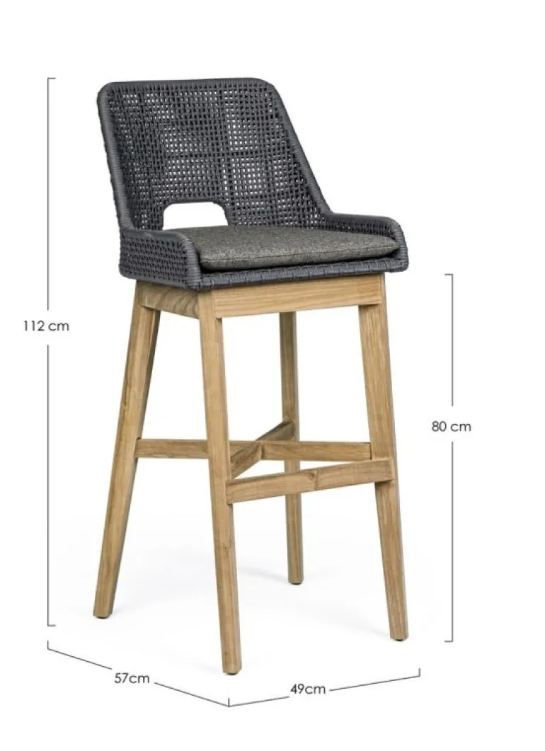 SGABELLO BAR IN CORDA PER ESTERNO COLOR ARDESIA - HESPERIA