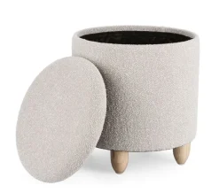 SGABELLO CONTENITORE EFFETTO BOUCLE' GRIGIO CHIARO- ZENA