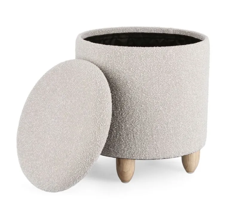 SGABELLO CONTENITORE EFFETTO BOUCLE' GRIGIO CHIARO- ZENA