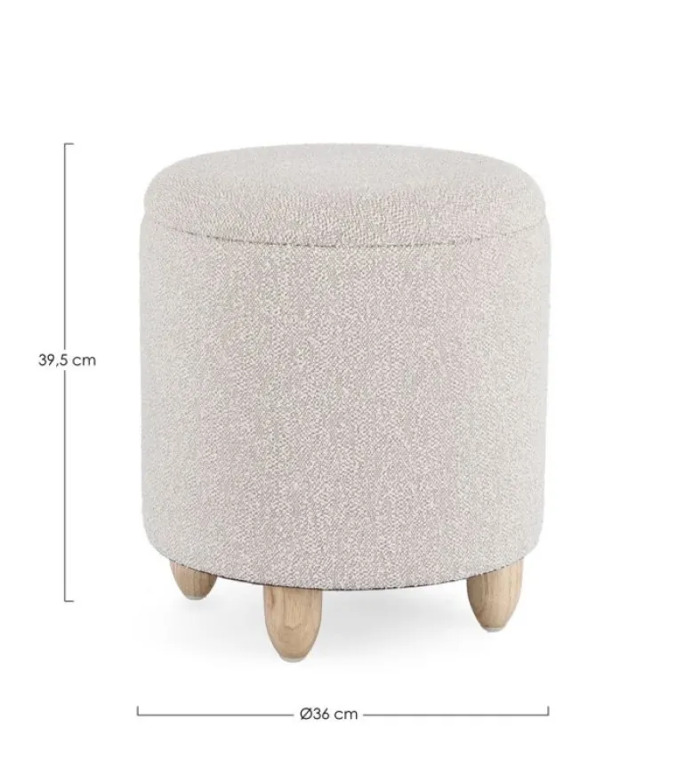 SGABELLO CONTENITORE EFFETTO BOUCLE' GRIGIO CHIARO- ZENA