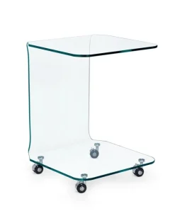 TAVOLINO CON RUOTE QUADRATO IN VETRO - IRIDE