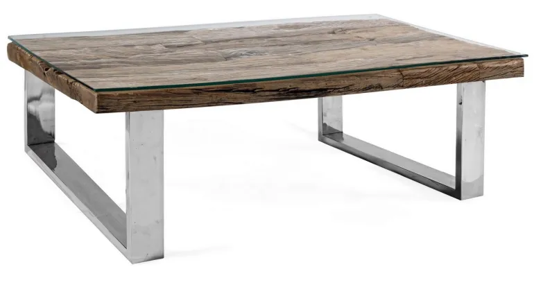 TAVOLINO IN LEGNO CON VETRO 100X100 - STANTON