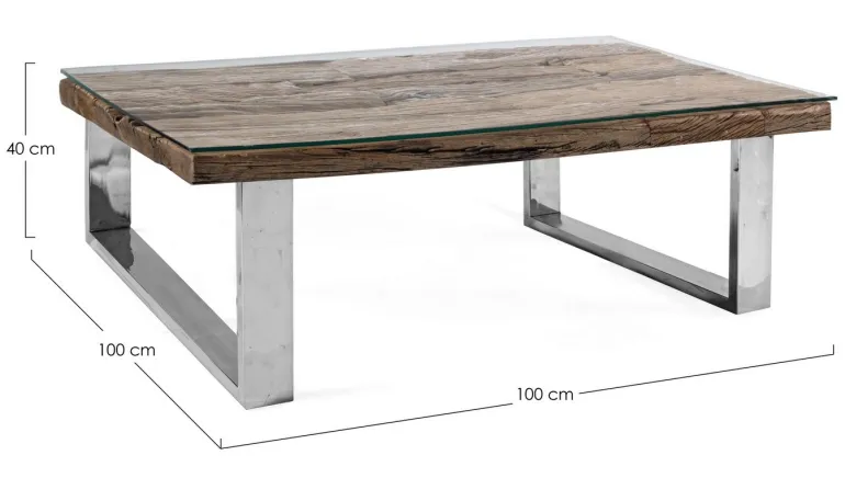TAVOLINO IN LEGNO CON VETRO 100X100 - STANTON
