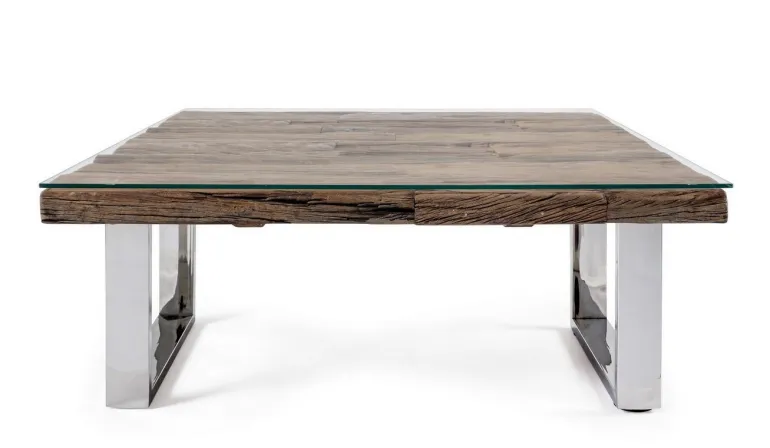 TAVOLINO IN LEGNO CON VETRO 100X100 - STANTON