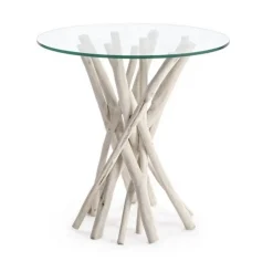 TAVOLINO IN TEAK CON RIPIANO IN VETRO D40 - SAHEL