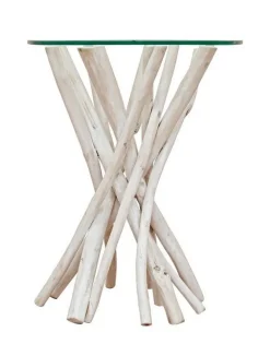 TAVOLINO IN TEAK CON RIPIANO IN VETRO D40 - SAHEL