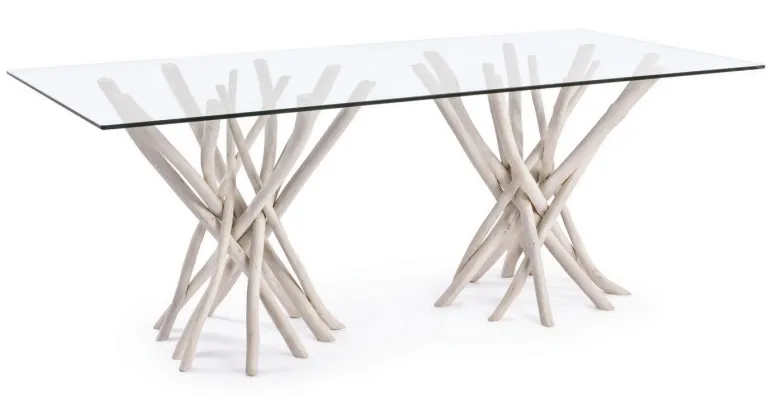 TAVOLO FISSO CON RIPIANO IN VETRO - SAHEL