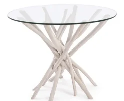 TAVOLO ROTONDO CON RIPIANO IN VETRO - SAHEL
