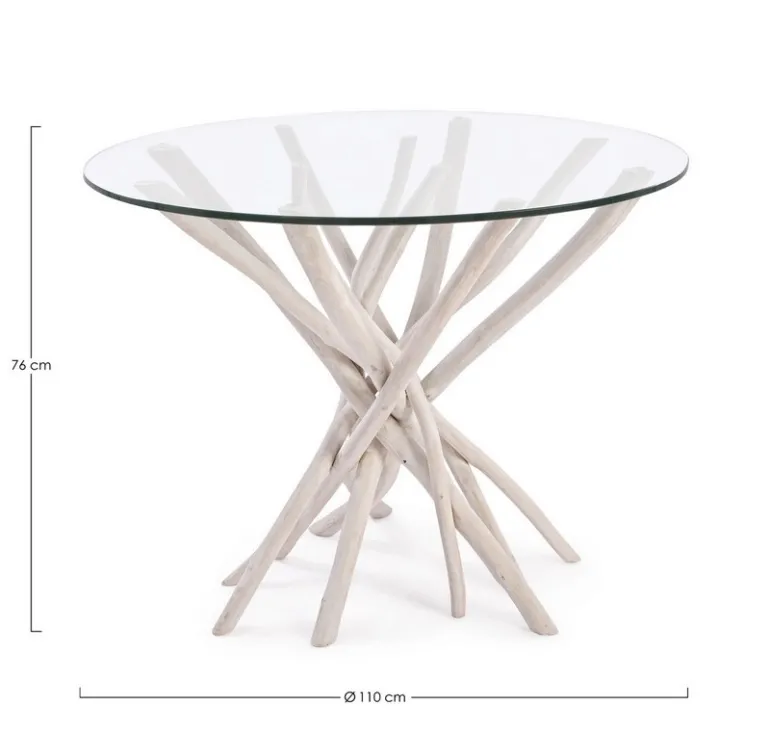 TAVOLO ROTONDO CON RIPIANO IN VETRO - SAHEL